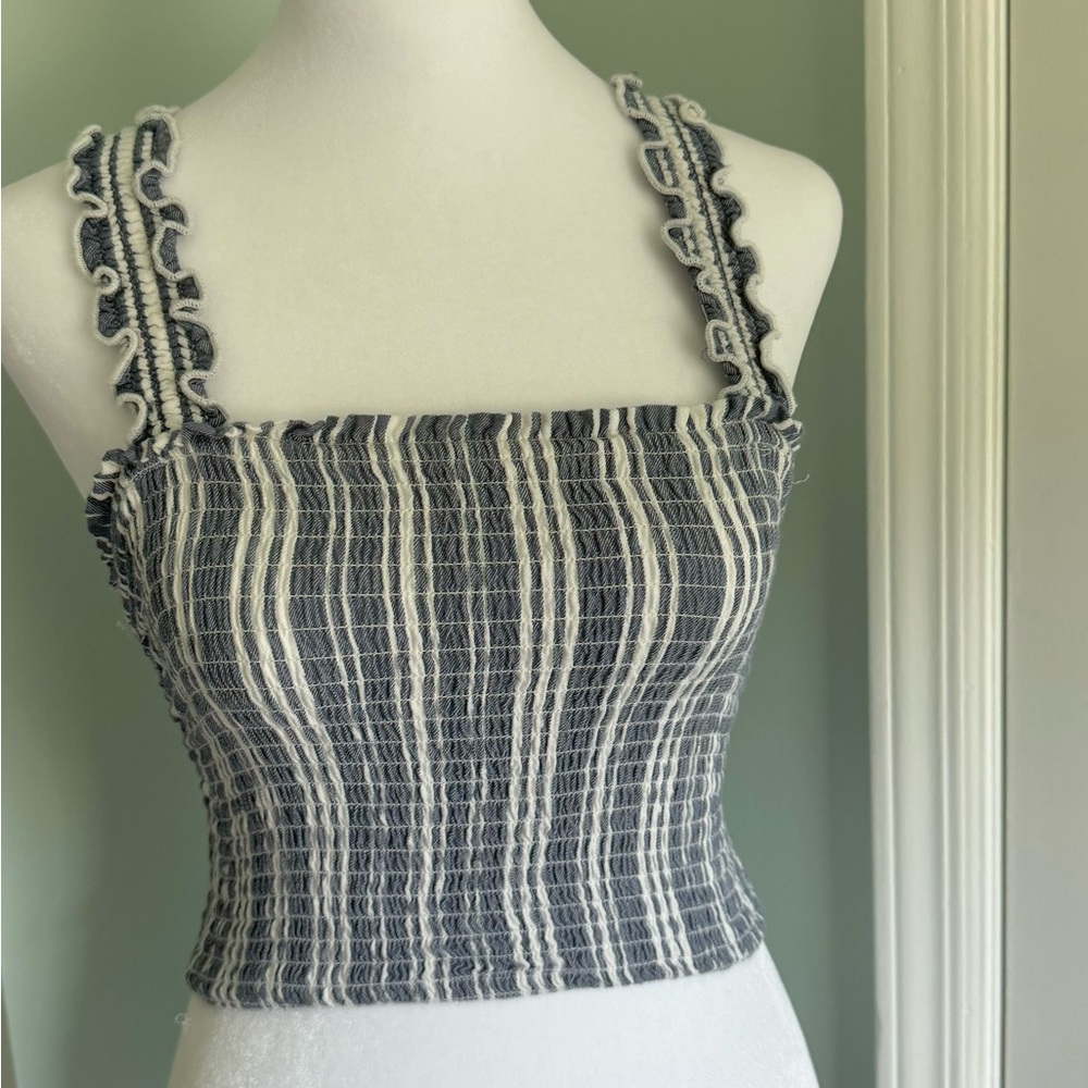 Hollister Women’s Blue and White Stripped Crop Top